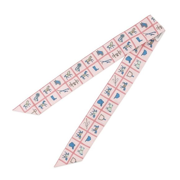 HERMES Twilly Couvertures et Tenues de jour Silk100% Rose/Blue/Vert - Picture 3 of 6